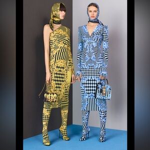 Versace One Shoulder Dress in Yellow and Blue